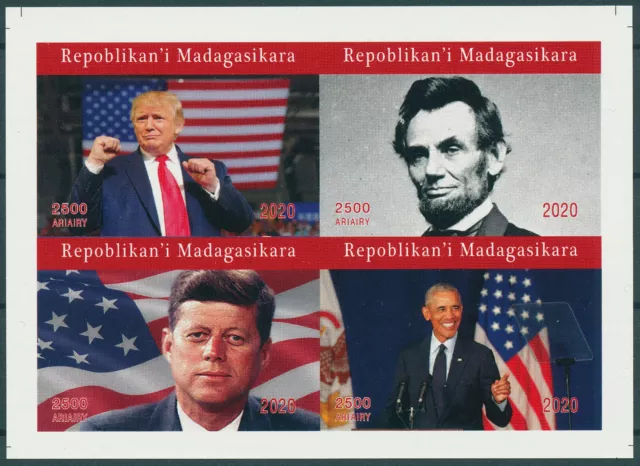 Madagascar 2020 MNH US Presidents Stamps Trump JFK Lincoln 4v Small IMPF M/S