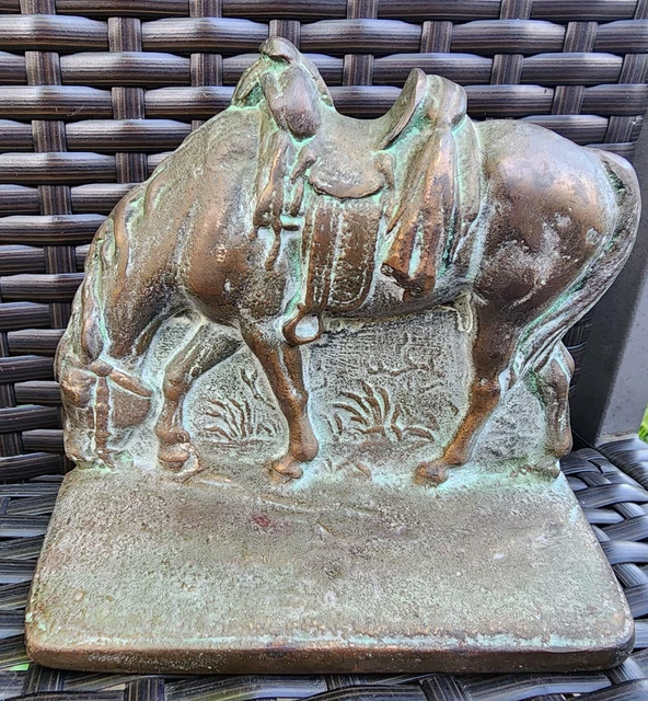 VINTAGE PAIR CAST Iron Bronze Brass Finish Bookends, Saddled Horses