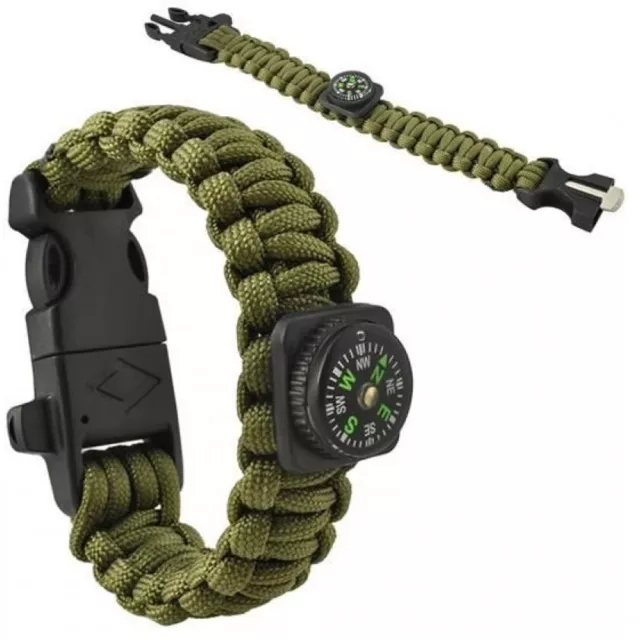 BRACCIALE SOPRAVVIVENZA MILITARE PARACORD 5in1 CACCIA PESCA CAMPEGGIO ACCIARINO