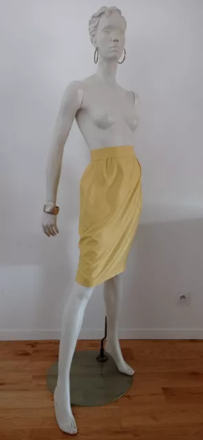 Thierry Mugler.alaia Paris Vintage Yellow Jonquille  Satin  Pencil Skirt 38/40Fr