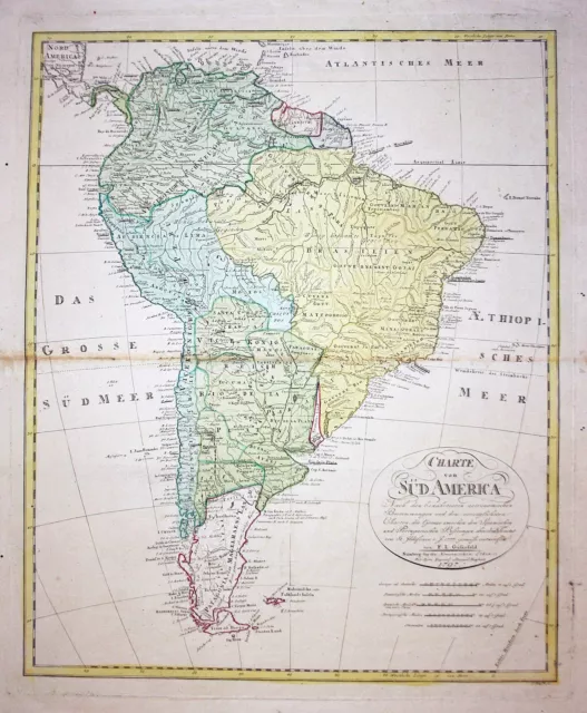 South America Brazil Argentina Chile Peru Karte map Güssefeld engraving 1797