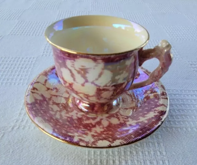 Vtg. Royal Winton Grimwades Cranberry Rose Brocade Chintz Teacup & Saucer-Luster