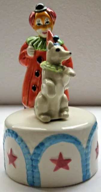 Vintage Circus Clown and Dog Music Box Plays Send in the Clowns Rotates Japan