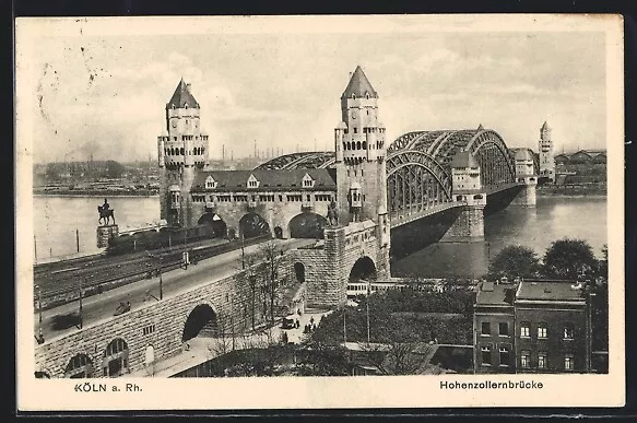 Köln a. Rhein, Rheinpartie mit Hohenzollernbrücke, Ansichtskarte