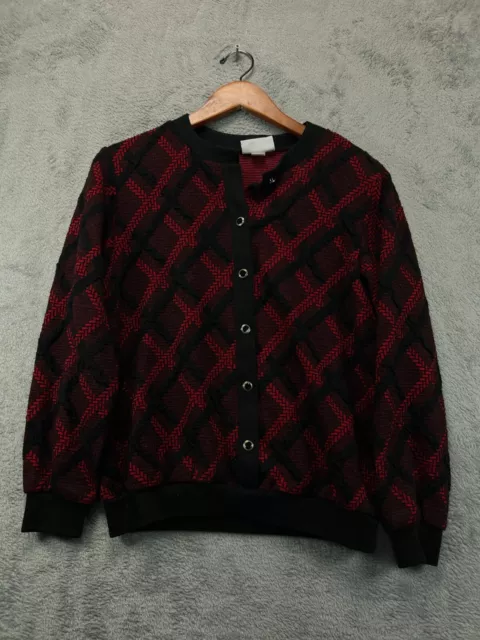 Alfred Dunner Sweater Cardigan Womens Small Red Black Argyle Pullover Long Sleev