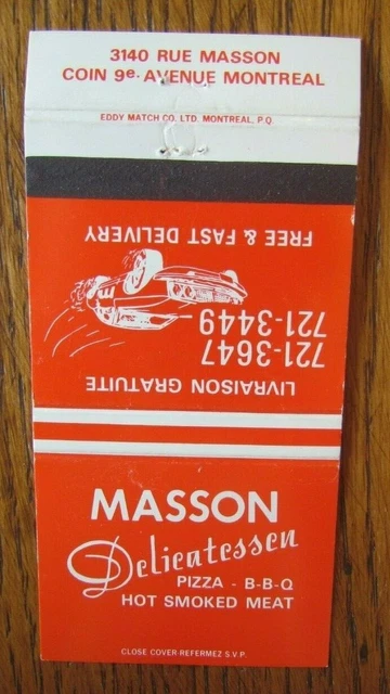Deli Restaurant Matchbook Cover: Masson Montreal, Quebec Empty Matchcover -D8