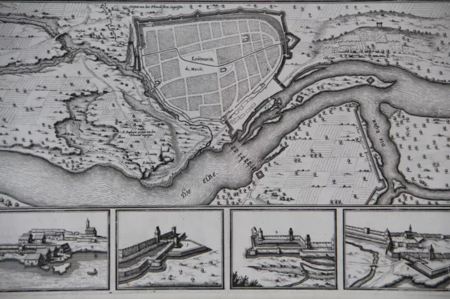 Kupferstich Merian Leutmaritz Leitmeritz Vedute Karte Landkarte 1650 Böhmen 2