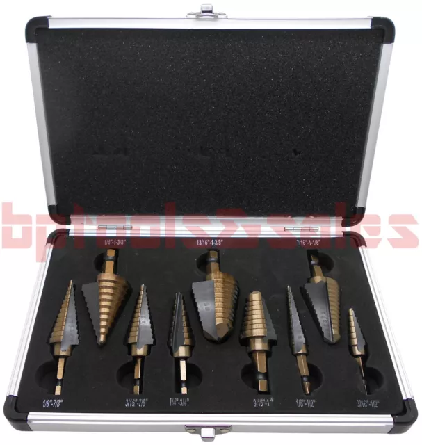 9pc HSS Cobalt-Coated Quick Release Hole Step Drill Bit Set Aluminum Case (SAE)