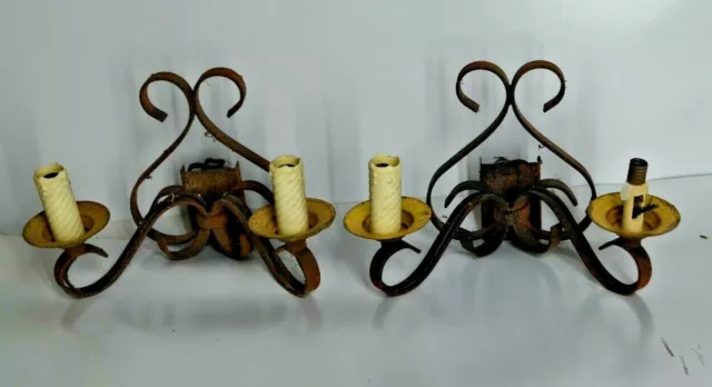 Ancienne Paire D Applique Fer Forge Pas Lustre Plafonnier Suspension Bronze