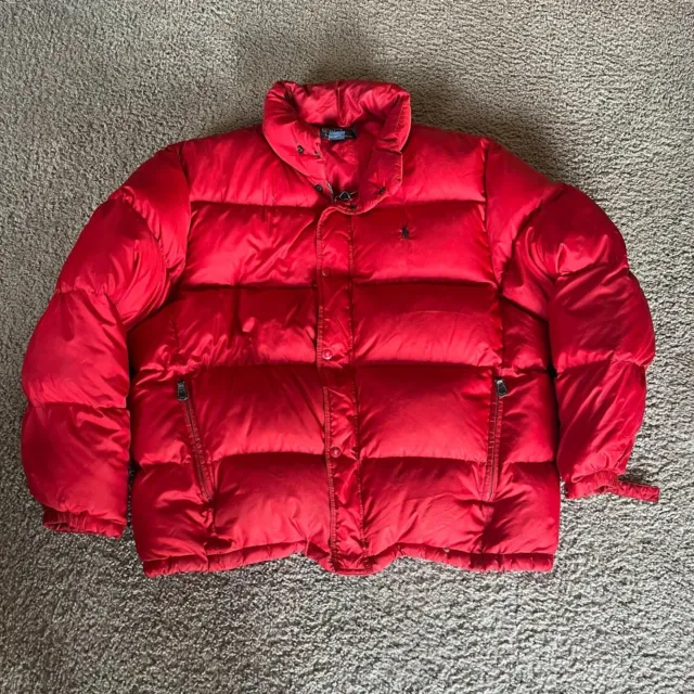Vintage Polo Ralph Lauren Down Puffer Jacket Coat Red Mens Size XL