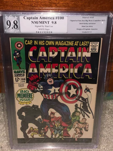 Captain America #100 PGX 9.8 Stan Lee Signature! Free CGC sized mylar! K10 1 cm