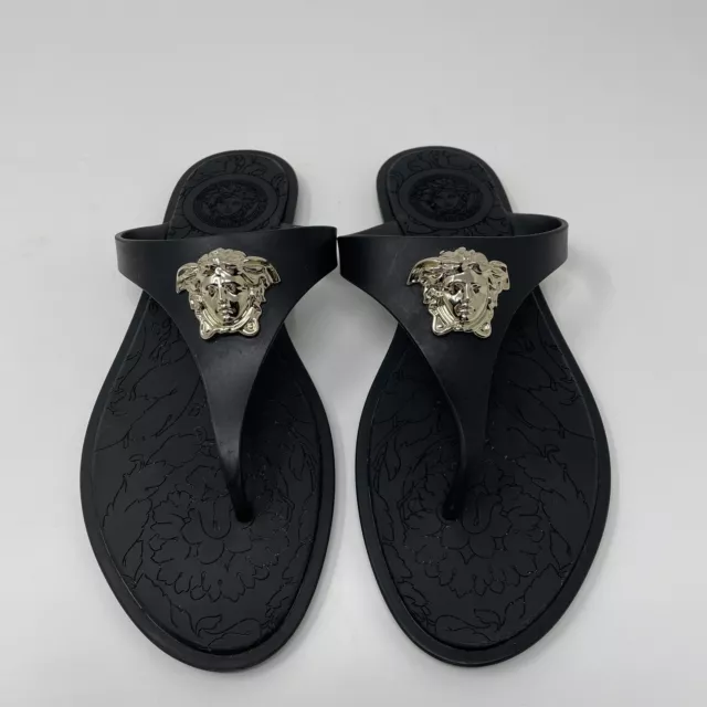 Versace Women’s Sandals Medusa Black & Gold Flip Flops Womans 7