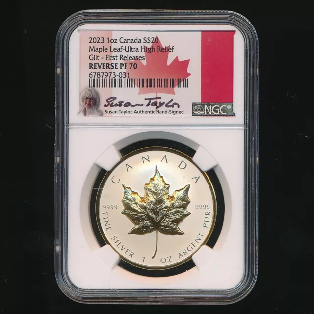 2023 $20 Canada Silver Maple Leaf Ultra High Relief Gilt ~ Ngc Pf70 ~ Free S/H