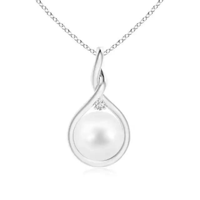 ANGARA 9mm Freshwater Pearl and Diamond Twist Bale Pendant Necklace in Silver