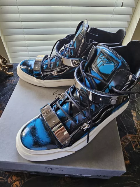 Giuseppe Zanotti  Men Hightop Sneakers SZ 12M EU 46 Blue & White Leather solid