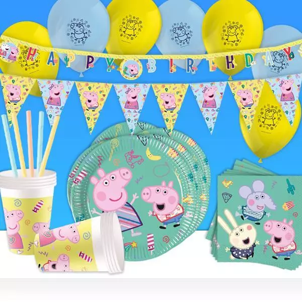 PEPPA WUTZ Deko Kindergeburtstag Set Geschirr, Tischdeko u. Raumdeko