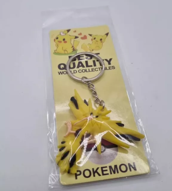 Zapdos Pokemon Keyring Character Animated Keychain Pendant Bag Pom Charm