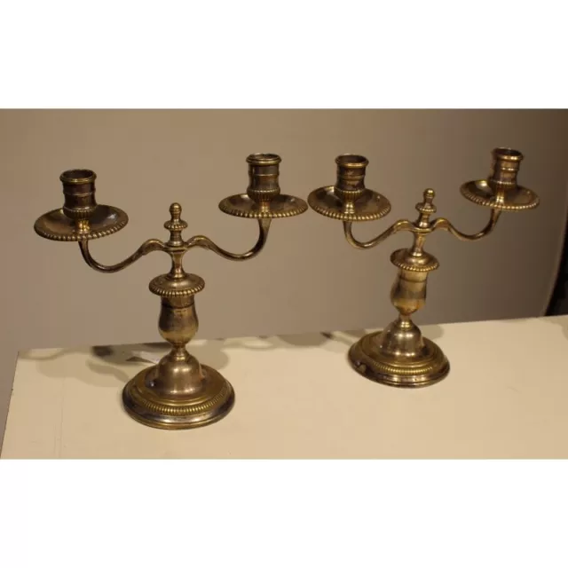 Antique 18th Original French Pair Of Bronze Candlesticks with 2 Lights 20 CM