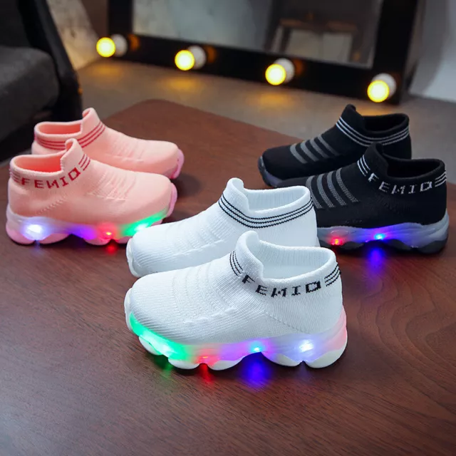 Baby Boys Girls Kids Shoes Toddler Light Up Luminous Trainers LED Flash Sneakers