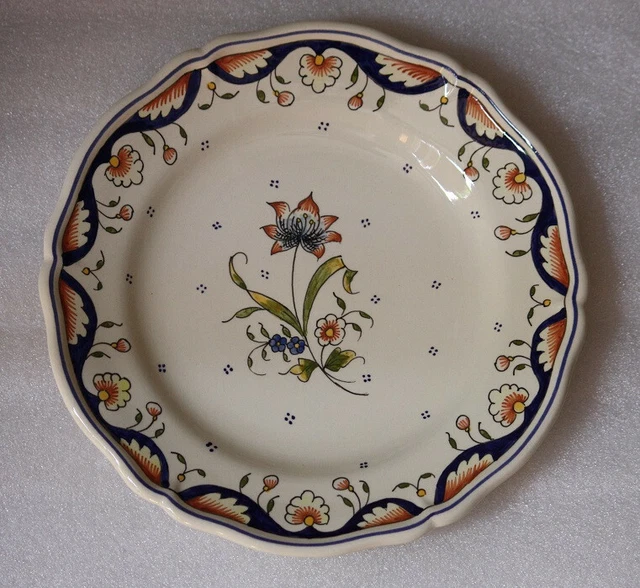 Assiette Ancienne Décor Rouen Fait Main, signée B, Très Bon Etat