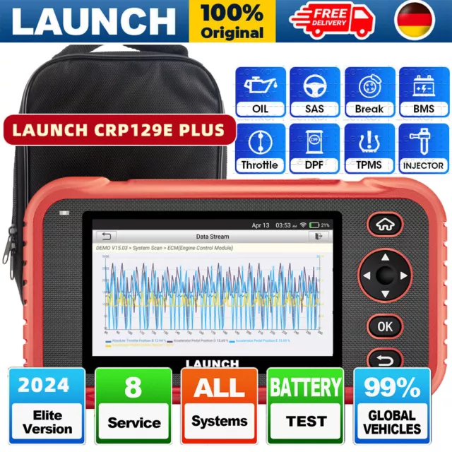 Launch CRP129E PLUS PRO Profi OBD2 Diagnosegerät ALLE SYSTEM TPMS EPB SAS DPF