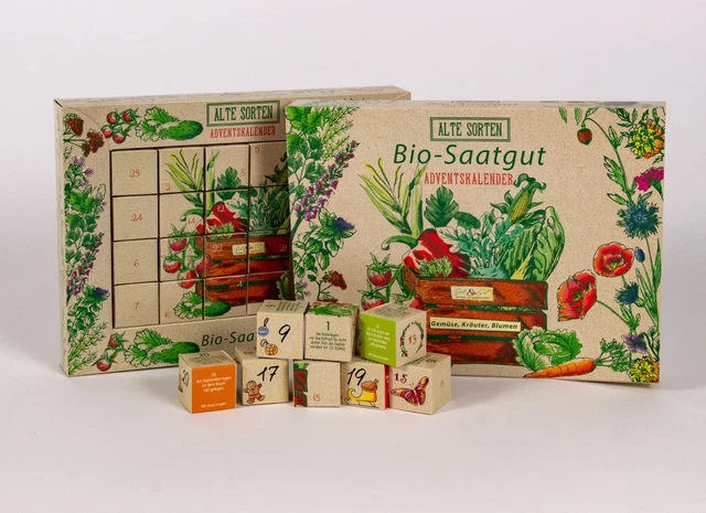 BIO SAATGUT WÜRFEL Adventskalender "Alte Sorten" Saatgut Tüten EUR 35
