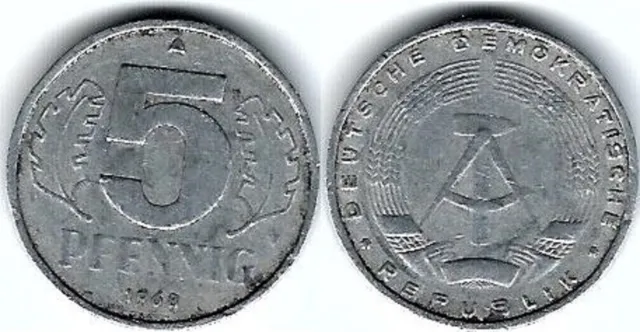 Münze DDR 5 Pfennig 1968 A KM# 9, Schön# 9, J.1509 SEHR SELTEN