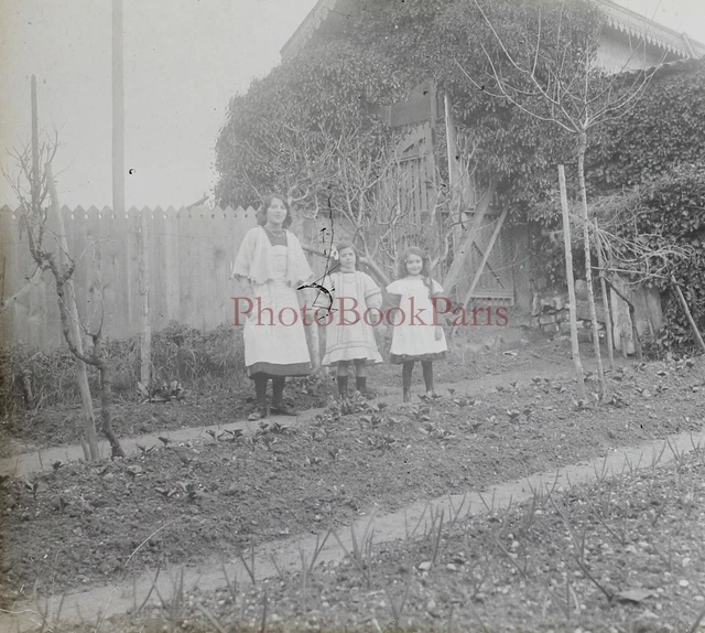 FRANCE Famille c1910 Photo Plaque de verre Stereo Vintage P29L13n12