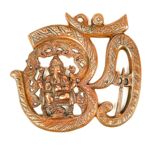 Handcrafted Metal Hindu Religious God Ganesha Om Wall Hanging Statue Figure G25