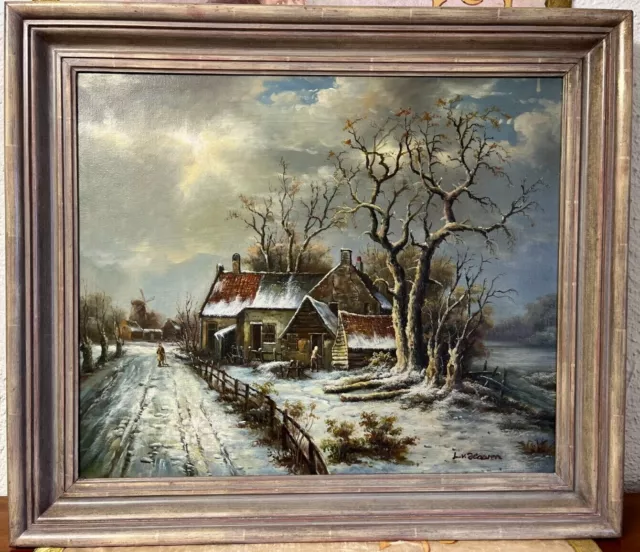 Malerei von L. van Haaren "Winteridyll in Holland " um 1930