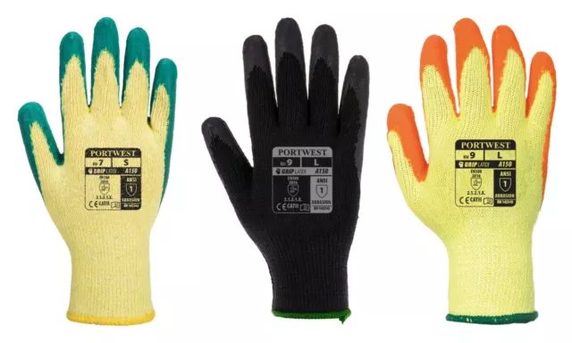 Portwest A150 Latex Rubber Work Wear Safety Grip Gardening Builder Gloves