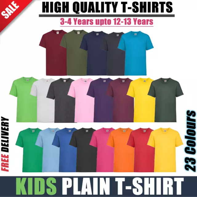 Fruit of The Loom Boys Girls Kids T Shirts Cotton Plain Short Sleeve Tee Shirt