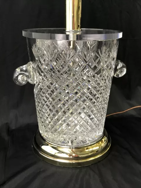 Vtg Cut Lead Crystal Table Lamp Glass MCM Hollywood Regency Glamour Art Deco Bar