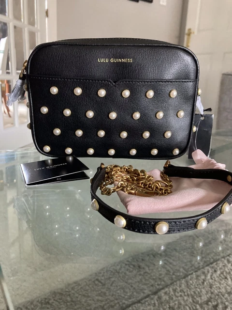 LULU GUINNESS BLACK Leather Clara Pearls Cross Body Bag RRP £295