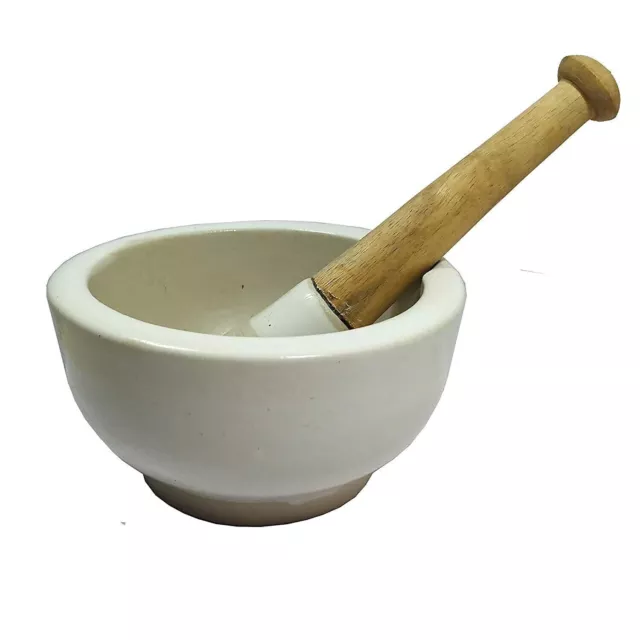 Porcelain Mortar & Pestle Ukhali Masher Set 5 inches White 2