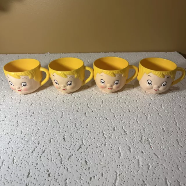 Vintage Campbell's Kids Dolly Dingle Face Plastic Soup Mug Cup Lot of 4