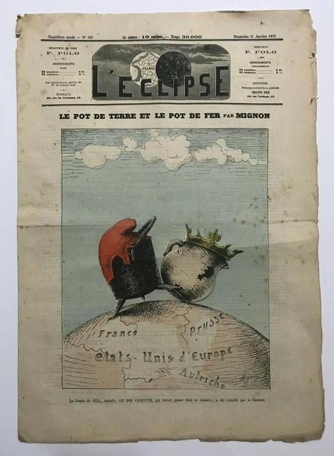SATYRICAL MAP OF WORLD 1872 by MIGNON 19TH CENTURY