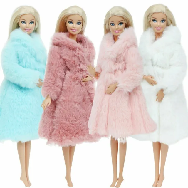 Set of 4 Barbie Princess Fur Coat Dress Accessories Clothes for Barbie Dolls NEW