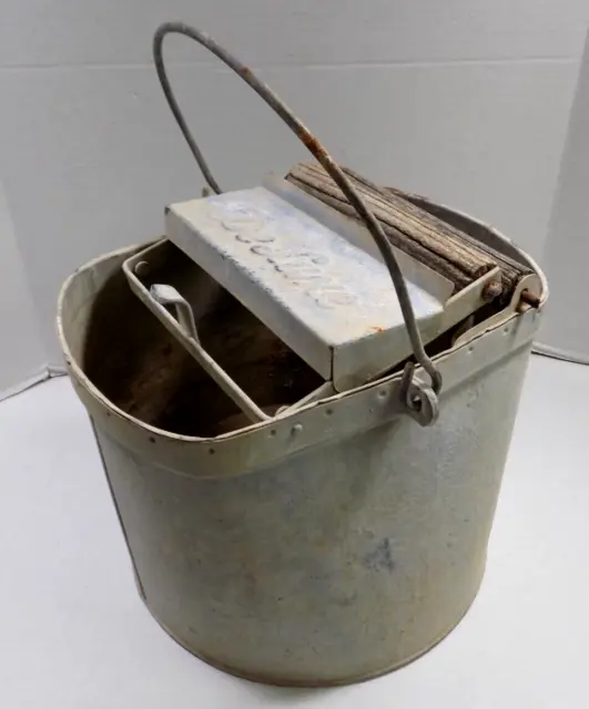Vintage Galvanized Steel Mop Bucket On Caster Wheels Industrial Farmhouse  Decor