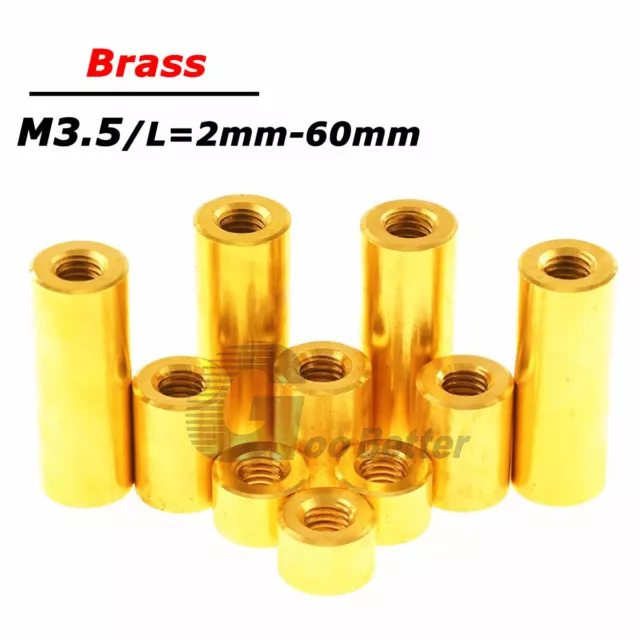 M3.5 Brass Threaded Sleeve Rod Stud Round Connector Tube Long Nuts 2-60mm Long