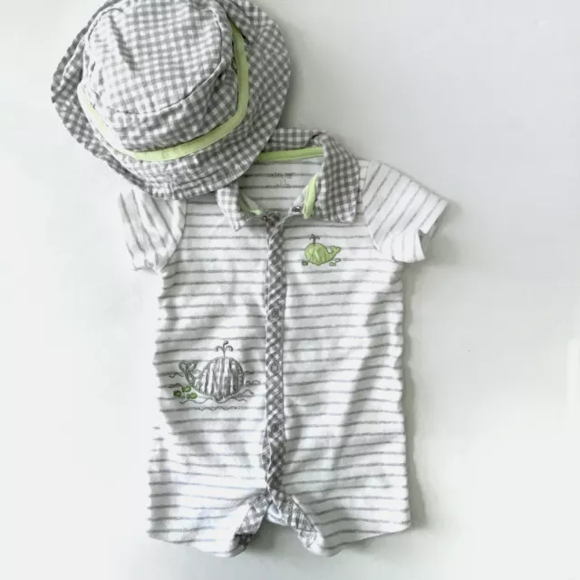 Little Me whale polo romper and bucket hat set, 6m, play suit, summer one-piece