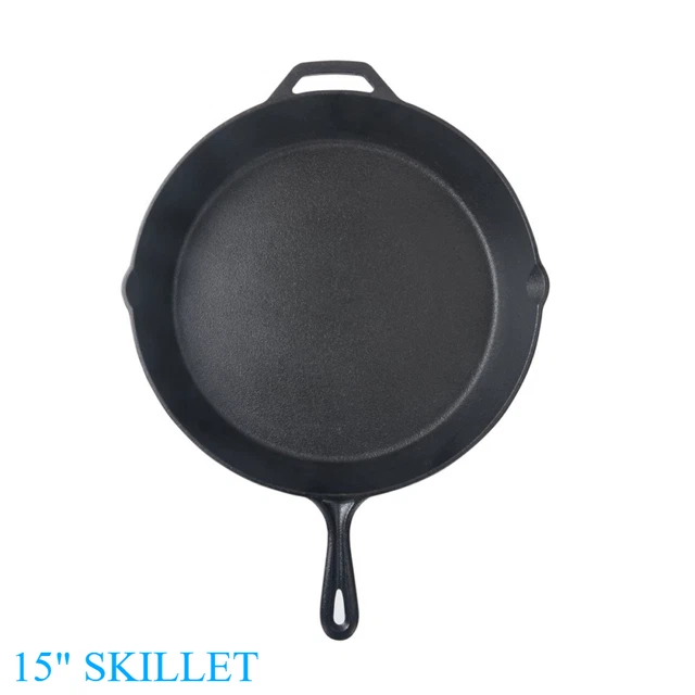 15" Cast Iron Skillet, Pre-seasoned Cookware Camping Cooking Frying Pan