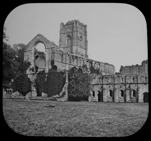 FOUNTAINS ABBEY FROM SW C1890 OLD PHOTOGRAPH Magic Lantern Slide NORTH YORKSHIRE