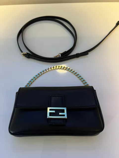 Fendi Micro Baguette Black Leather Crossbody/ Wristlet  NWOT