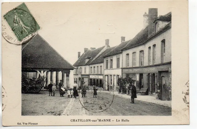 CHATILLON SUR MARNE - Marne - CPA 51 - la halle - Café Restaurant du Centre
