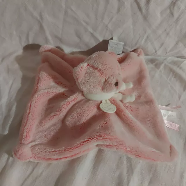 Doudou plat Ours Rose Mouchoir Blanc J Aime Mon Doudou Doudou Et Compagnie neuf