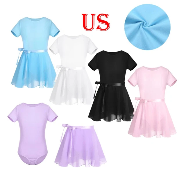 US Girls Short Sleeves Ballet Dance Gymnastics Leotard with Chiffon Skirt Outfit