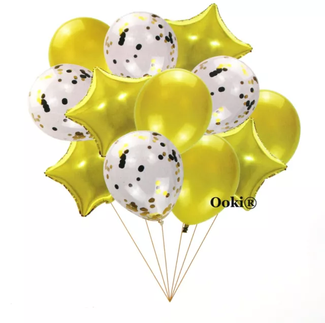 24 Gold Party Favors Balloon Bouquet Bundle Foil Star Confetti Wedding BDay