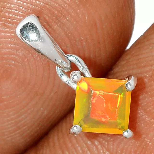 Faceted Natural Ethiopian Opal 925 Sterling Silver Pendant Jewelry CP13664