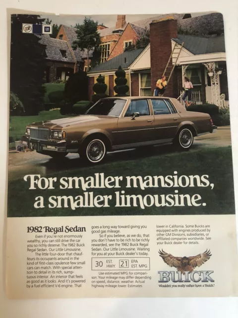 Buick Regal Sedan Vintage 1982  Print Ad Advertisement PA9